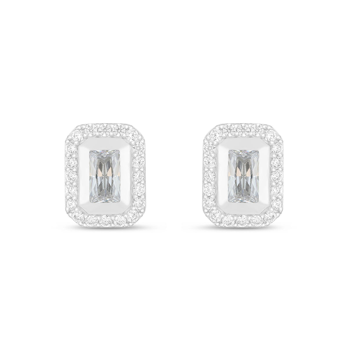 Sterling Silver 925 Earring Rhodium Plated Embedded With White Zircon