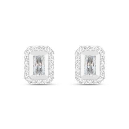Sterling Silver 925 Earring Rhodium Plated Embedded With White Zircon