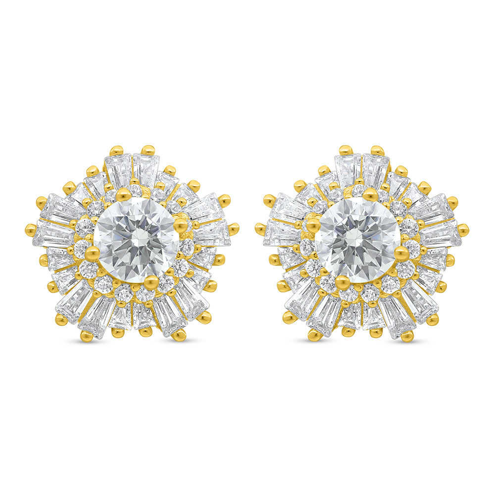 Sterling Silver 925 Earring Golden Plated Embedded With Diamond Zircon And White Zircon
