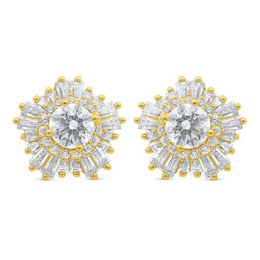 Sterling Silver 925 Earring Golden Plated Embedded With Diamond Zircon And White Zircon