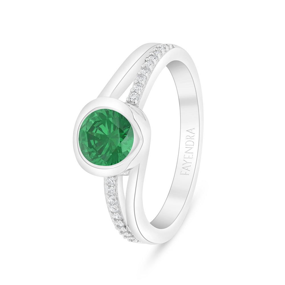 خاتم من الفضة الخالصة عيار 925 مطلي روديوم مرصع زركون زمردي و فص ابيض