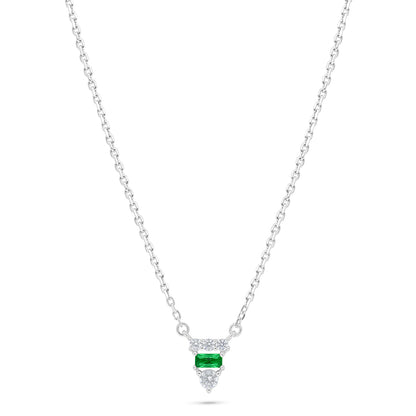 Sterling Silver 925 Necklace Rhodium Plated Embedded With Emerald Zircon And White Zircon