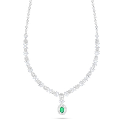 Sterling Silver 925 Set Rhodium Plated Embedded With Emerald Zircon And White Zircon