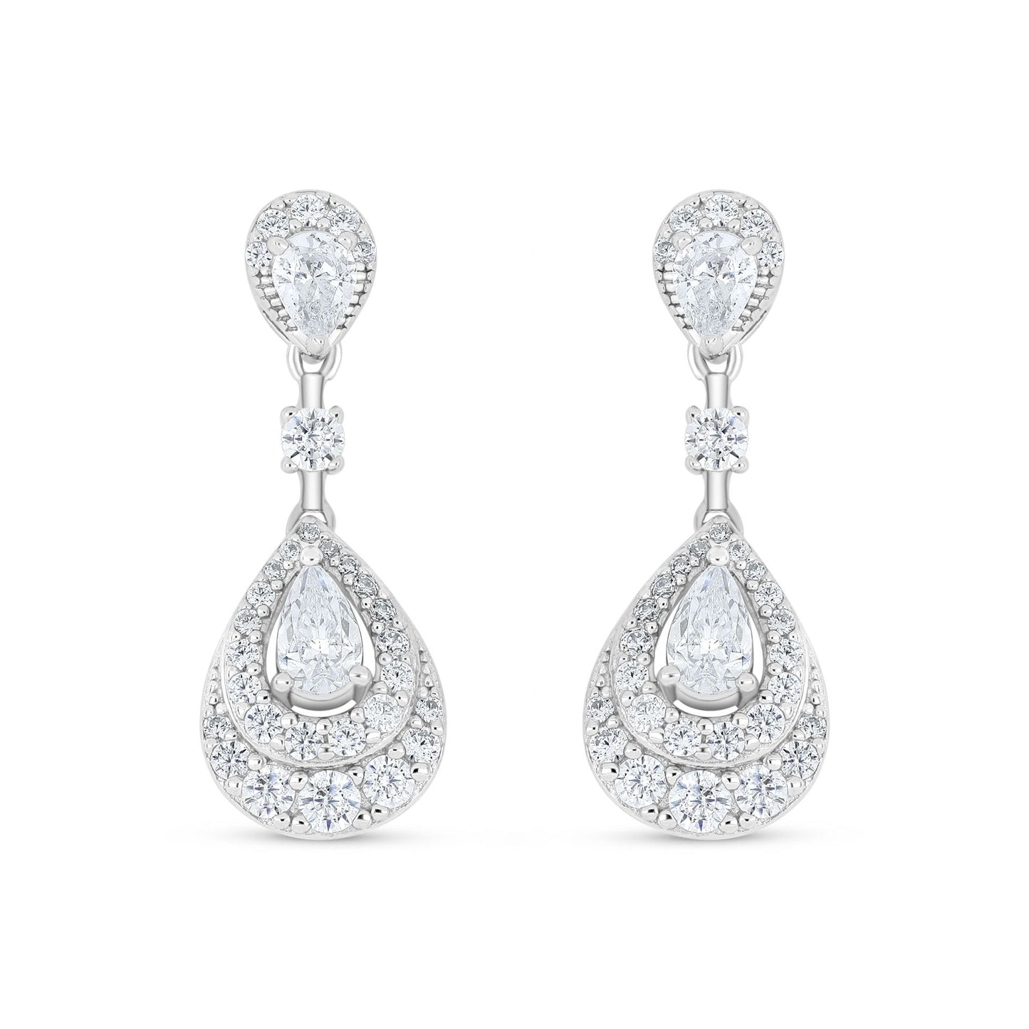 Sterling Silver 925 Earring Rhodium Plated Embedded With White Zircon