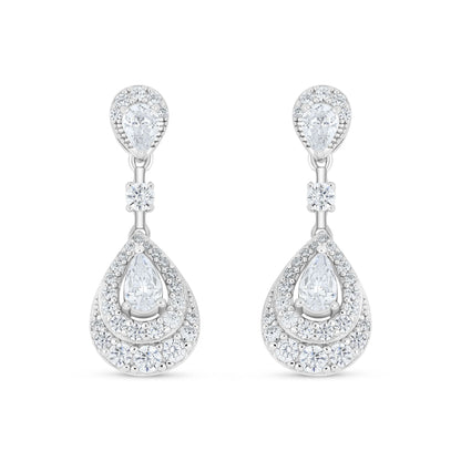 Sterling Silver 925 Earring Rhodium Plated Embedded With White Zircon