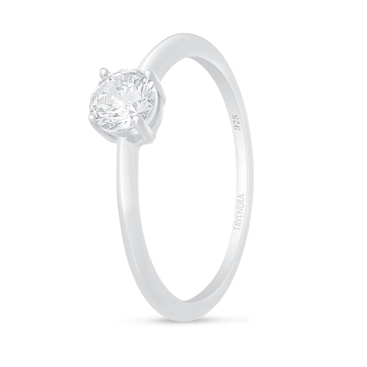 Sterling Silver 925 Ring Rhodium Plated Embedded With White Zircon