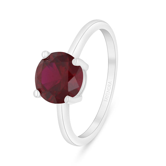 Sterling Silver 925 Ring Rhodium Plated Embedded With Ruby Corundum And White Zircon