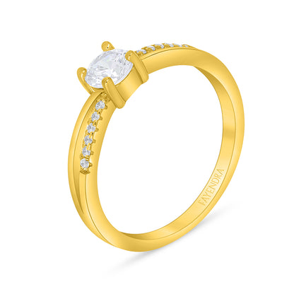Sterling Silver 925 Ring Golden Plated Embedded With White Zircon