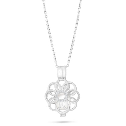 عقد من الفضة الخالصة عيار 925 مطلي روديوم مرصع لولو ابيض طبيعي و فص ابيض