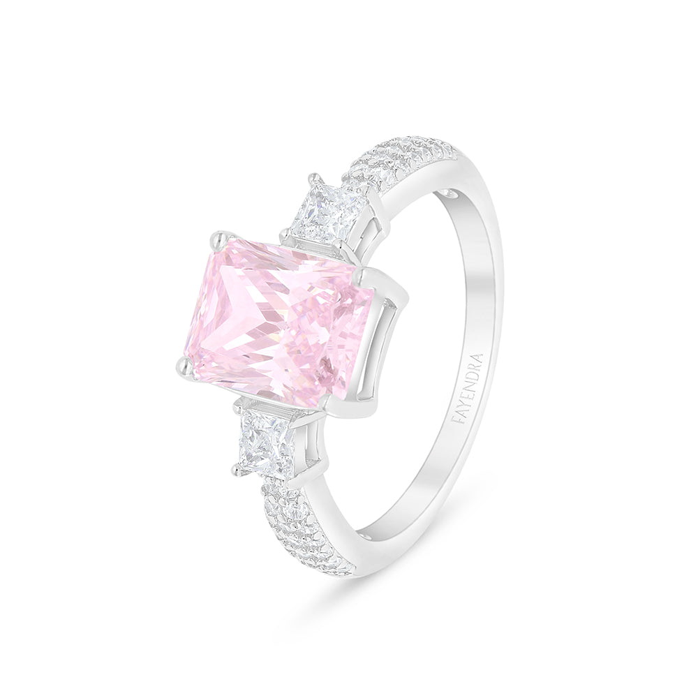 خاتم من الفضة الخالصة عيار 925 مطلي روديوم مرصع زركون بنك و فص ابيض