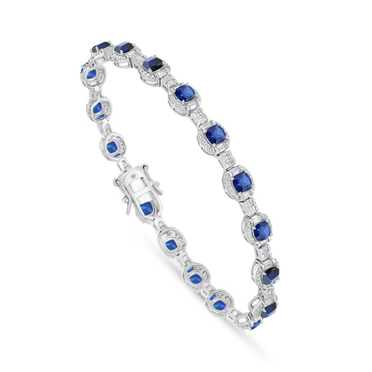Sterling Silver 925 Bracelet Rhodium Plated Embedded With Sapphire Corundum And White Zircon