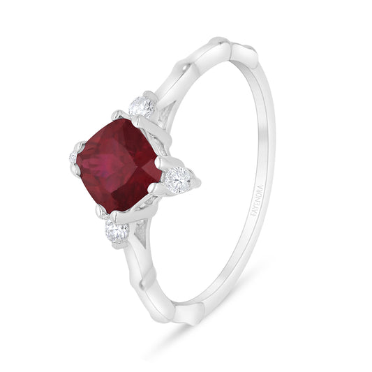 Sterling Silver 925 Ring Rhodium Plated Embedded With Ruby Corundum And White Zircon