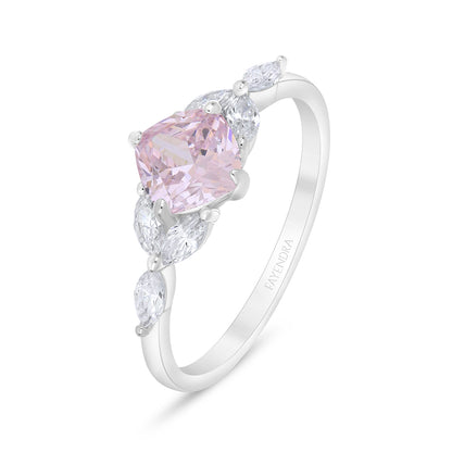 Sterling Silver 925 Ring Rhodium Plated Embedded With Pink Zircon And White Zircon