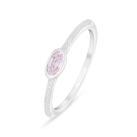 Sterling Silver 925 Ring Rhodium Plated Embedded With Pink Zircon And White Zircon