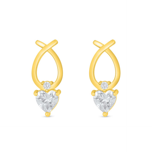 Sterling Silver 925 Earring Golden Plated Embedded With White Zircon