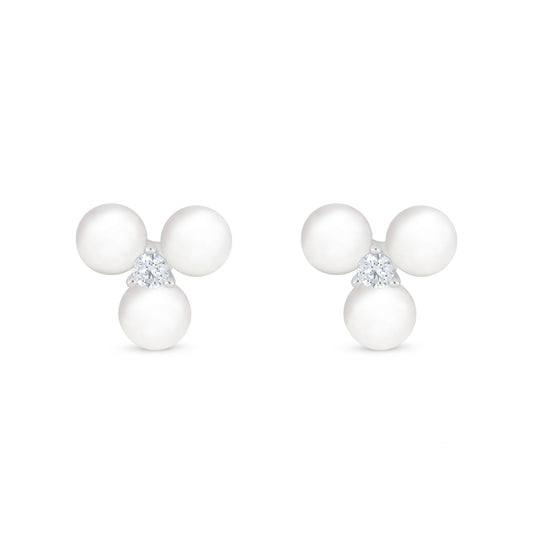 Sterling Silver 925 Earring Rhodium Plated Embedded With Natural White Pearl And White Zircon