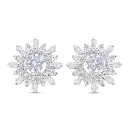 Sterling Silver 925 Earring Rhodium Plated Embedded With White Zircon