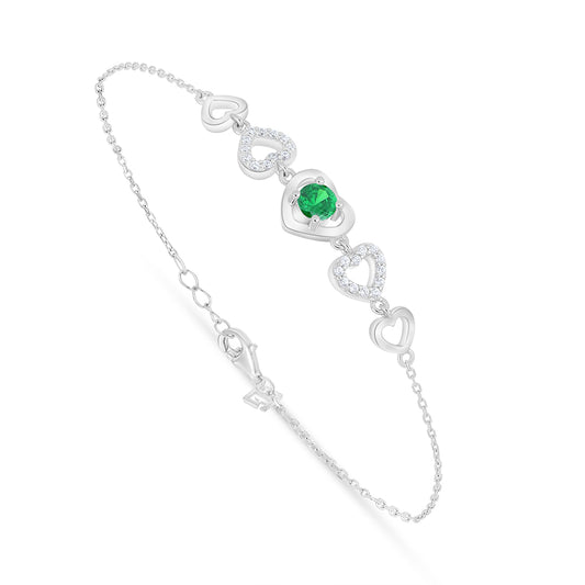 Sterling Silver 925 Bracelet Rhodium Plated Embedded With Emerald Zircon And White Zircon