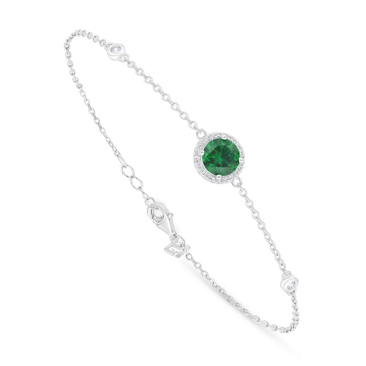 Sterling Silver 925 Bracelet Rhodium Plated Embedded With Emerald Zircon And White Zircon