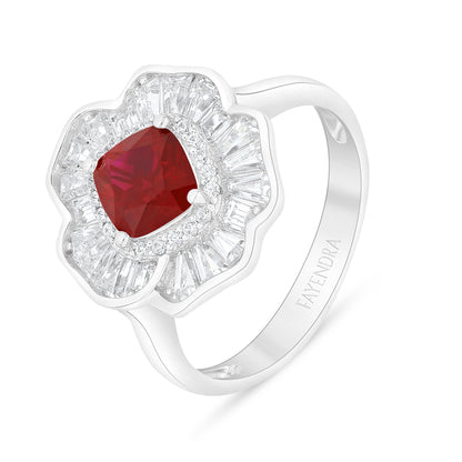 Sterling Silver 925 Ring Rhodium Plated Embedded With Ruby Corundum And White Zircon