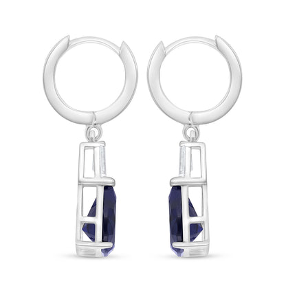 Sterling Silver 925 Earring Rhodium Plated Embedded With Sapphire Corundum And White Zircon