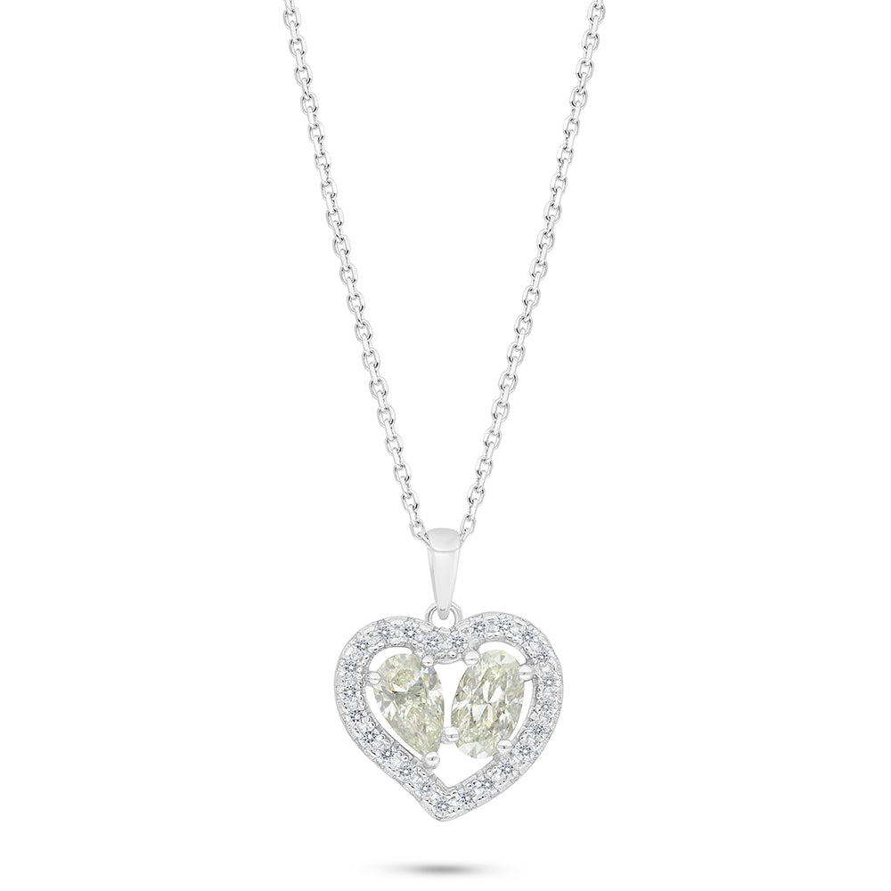 Sterling Silver 925 Necklace Rhodium Plated Embedded With Yellow Diamond And White Zircon