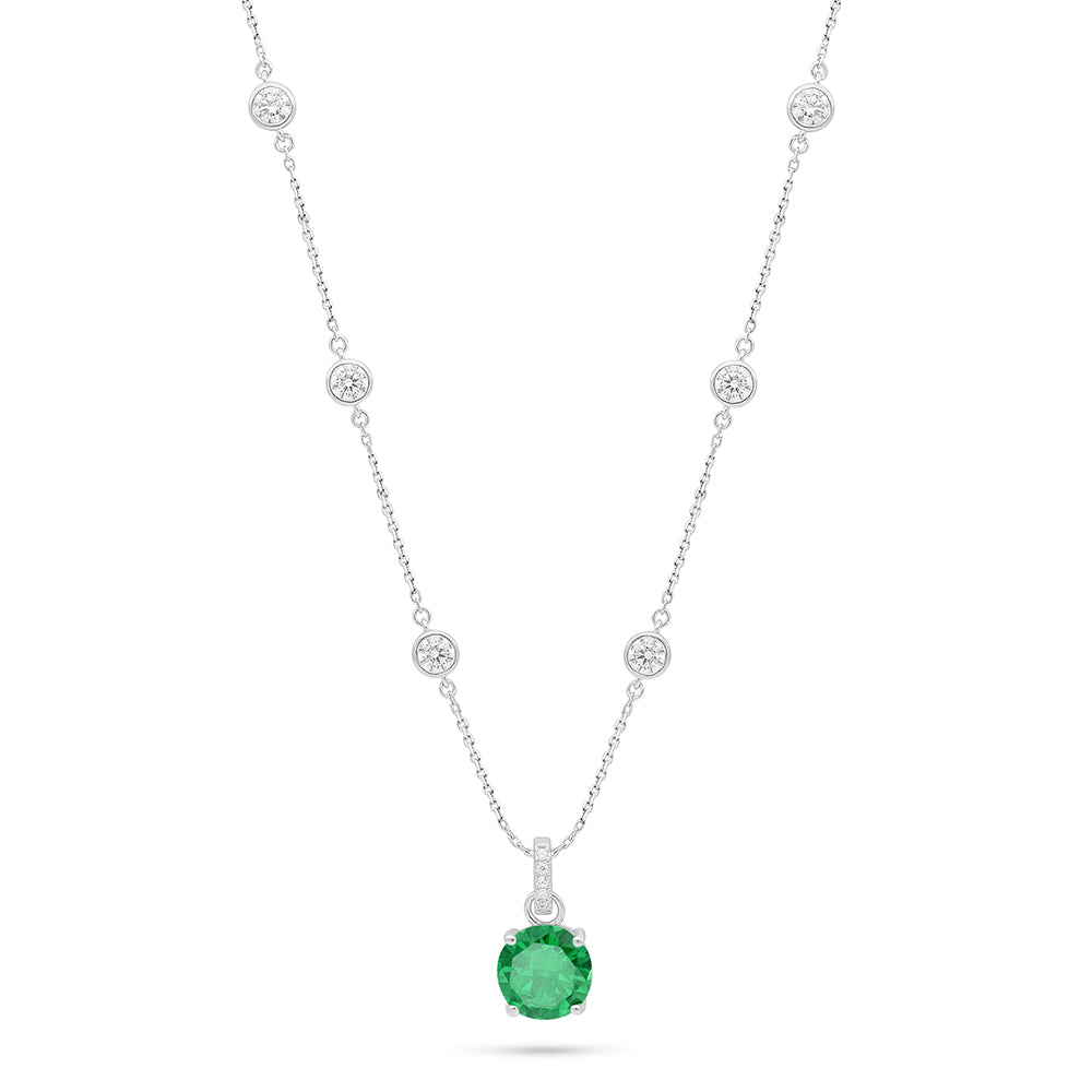 عقد من الفضة الخالصة عيار 925 مطلي روديوم مرصع زركون زمردي و فص ابيض