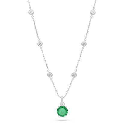 عقد من الفضة الخالصة عيار 925 مطلي روديوم مرصع زركون زمردي و فص ابيض