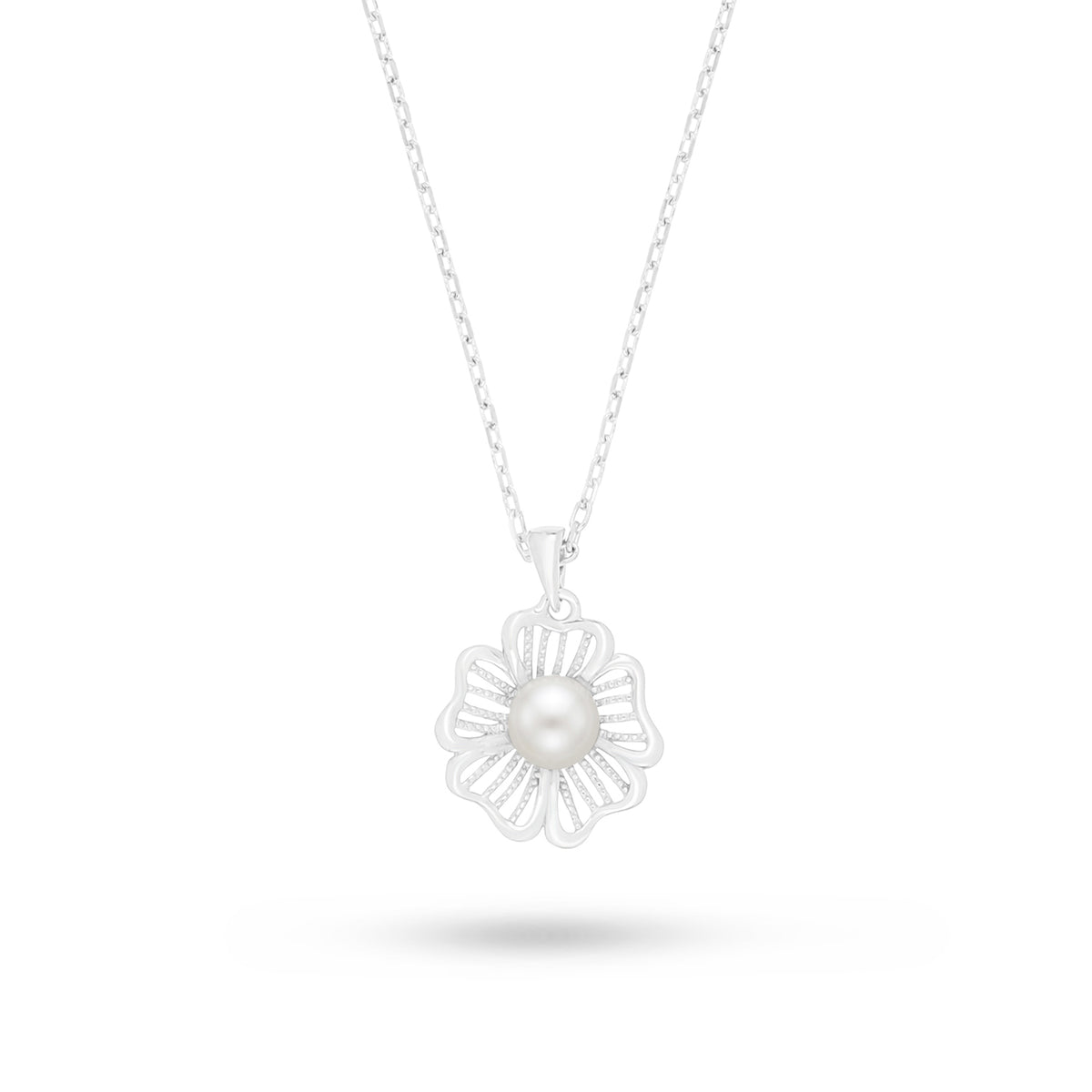 Sterling Silver 925 Necklace Rhodium Plated Embedded With Natural White Pearl