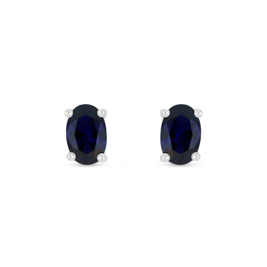 Sterling Silver 925 Earring Rhodium Plated Embedded With Sapphire Corundum And White Zircon
