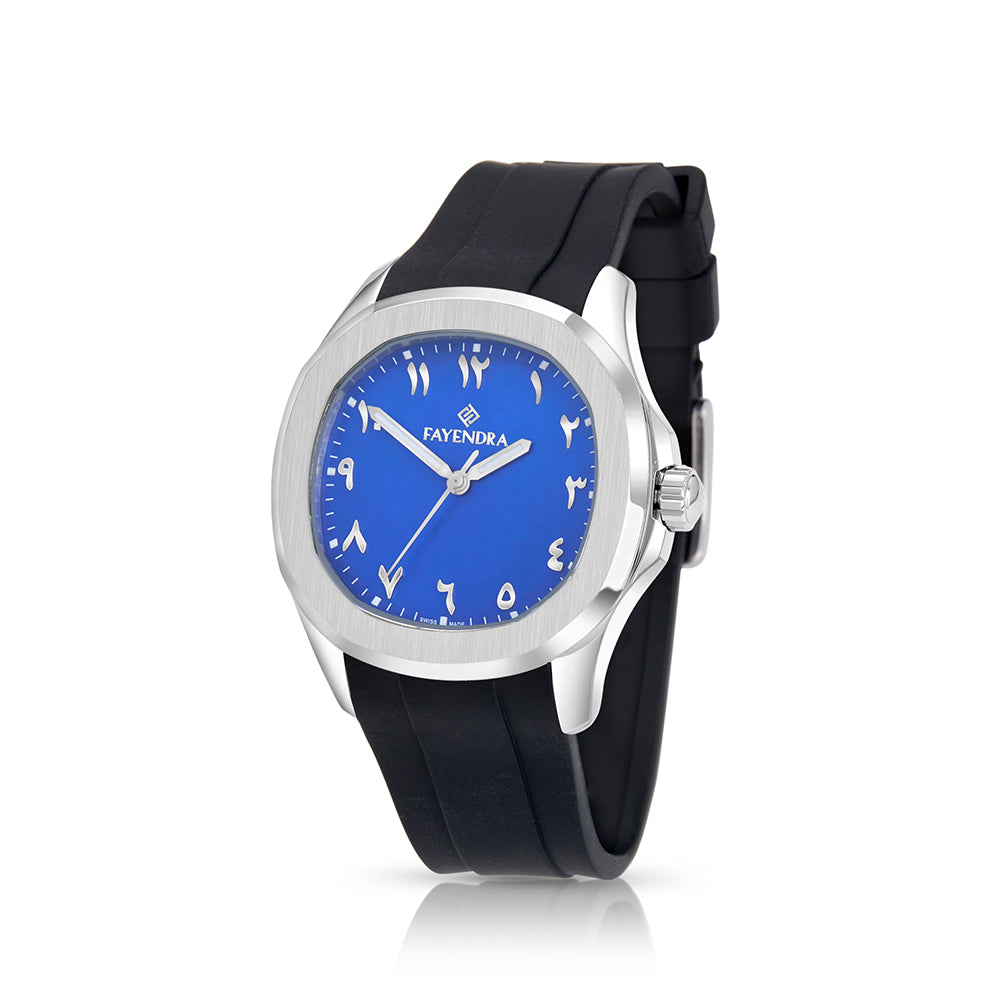 Stainless Steel 316L Watch Silver Color, Black Rubber Strap For Men - BLUE MOP DIAL