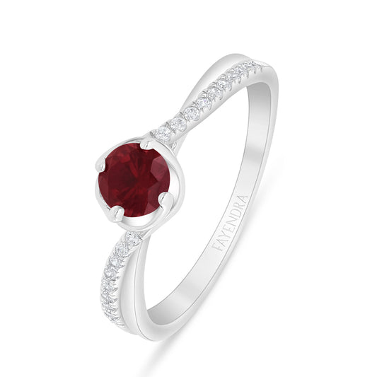 Sterling Silver 925 Ring Rhodium Plated Embedded With Ruby Corundum And White Zircon