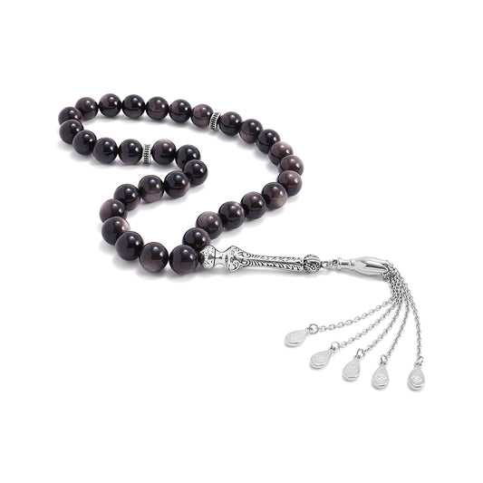 سبحة 33  اوبسديم فضى بيلية 10 مم طقم ستانلس ستيل عيار 316L مطلى فضي واسود