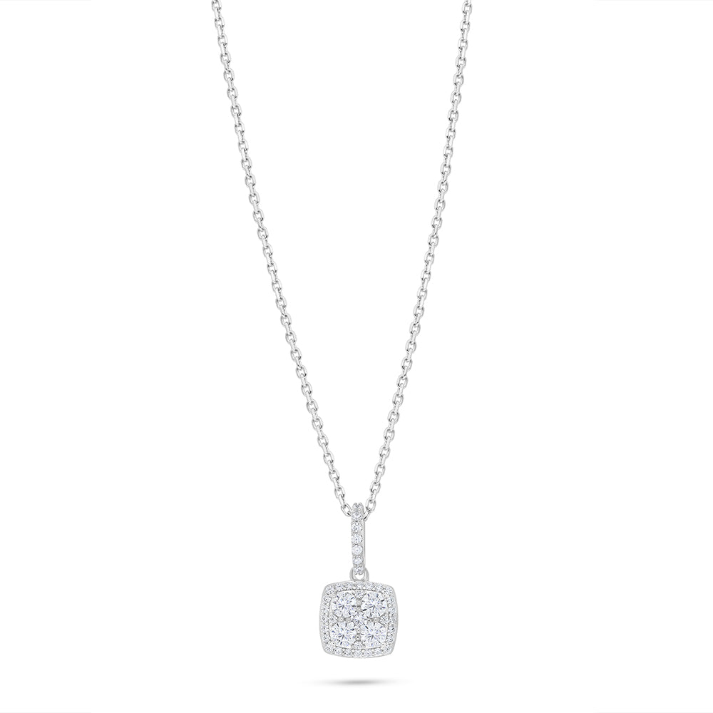 Sterling Silver 925 Necklace Rhodium Plated Embedded With White Zircon
