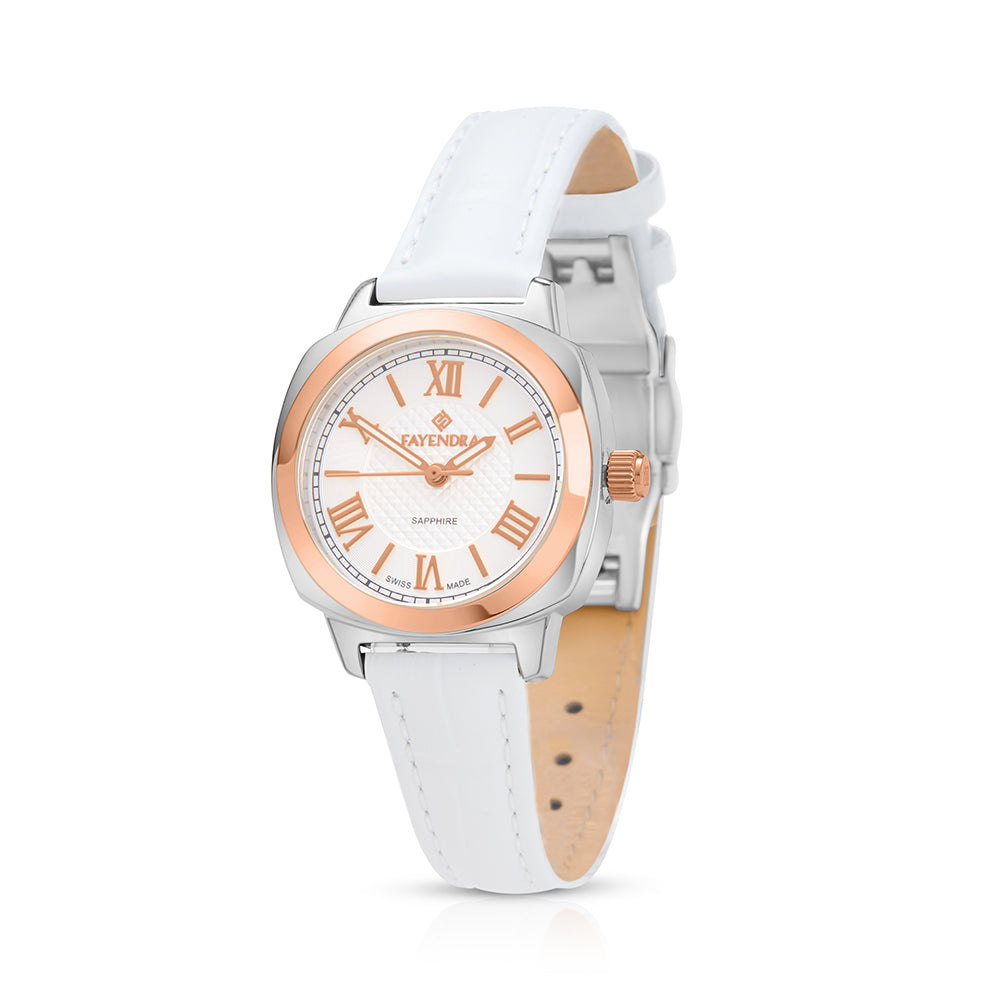 Stainless Steel 316L Watch Silver And Rose Gold Color White Leather - WHITE METAL DIAL