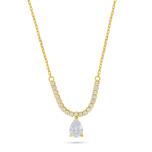 Sterling Silver 925 Necklace Golden Plated Embedded With White Zircon