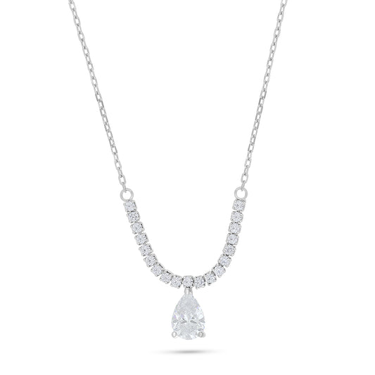 Sterling Silver 925 Necklace Rhodium Plated Embedded With White Zircon