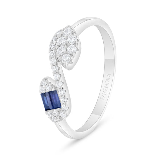 Sterling Silver 925 Ring Rhodium Plated Embedded With Sapphire Corundum And White Zircon
