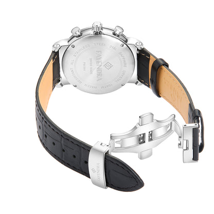 Stainless Steel 316L Watch Silver Color Black Leather For Men - WHITE MOP DIAL