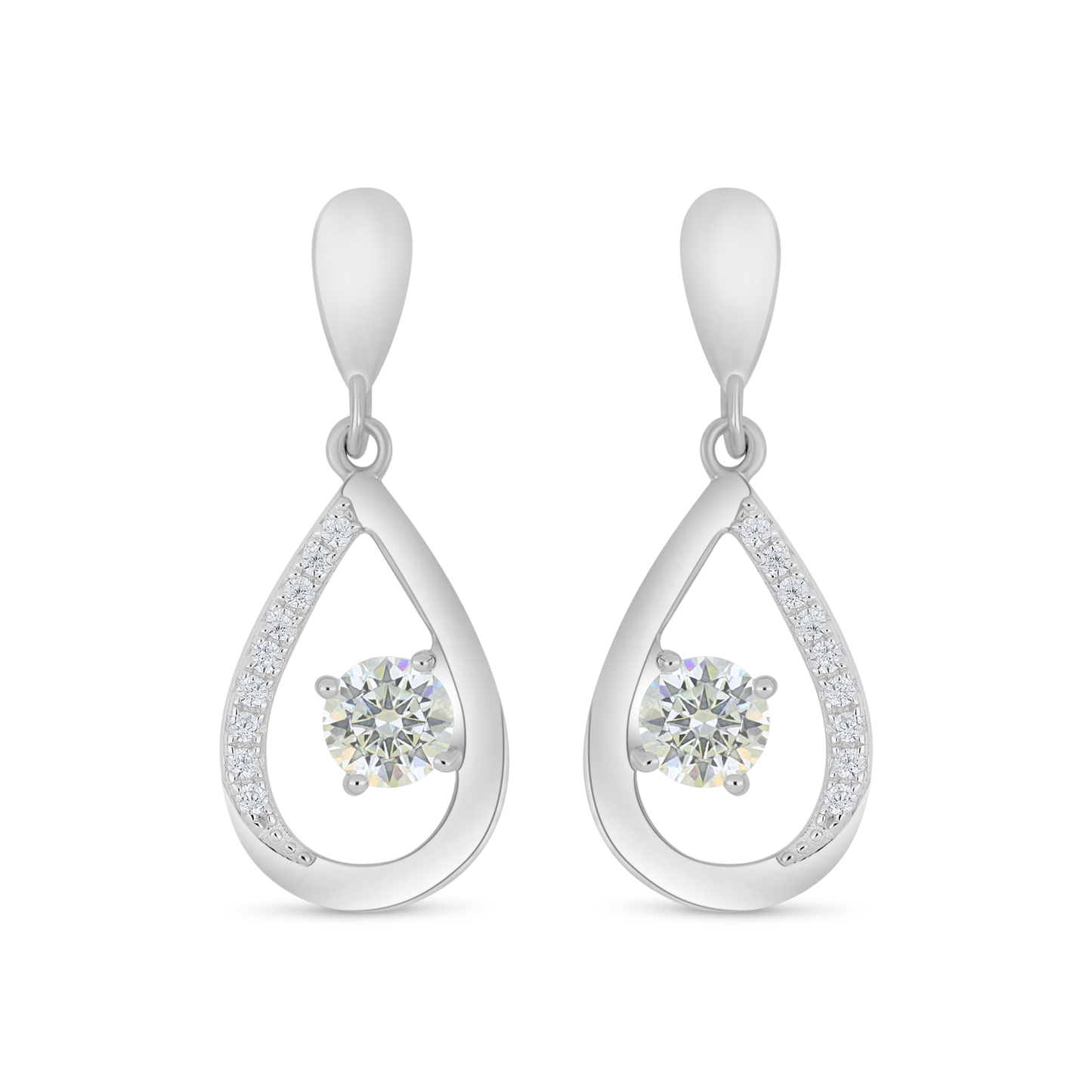 Sterling Silver 925 Earring Rhodium Plated Embedded With Diamond Zircon And White Zircon