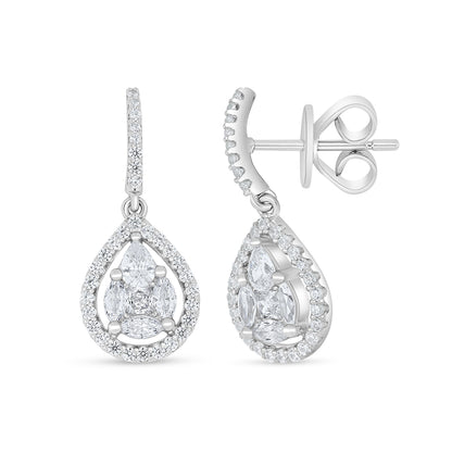 Sterling Silver 925 Earring Rhodium Plated Embedded With White Zircon