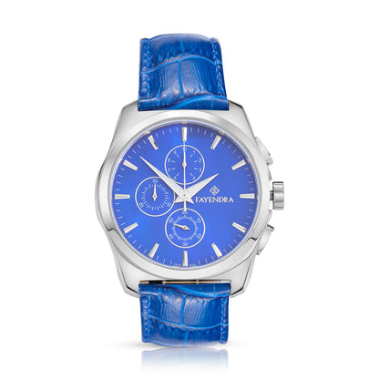 ساعة رجالي ستانلس ستيل عيار L316 بلون فضي جلد ازرق - مينا حجر صدف ام اللالئ الازرق