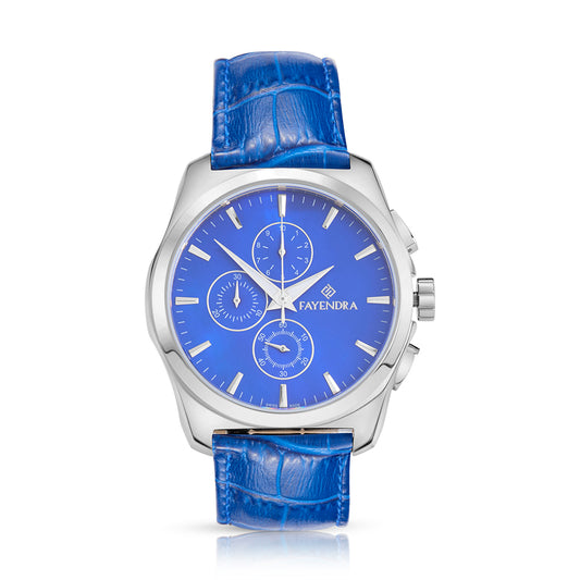 ساعة رجالي ستانلس ستيل عيار L316 بلون فضي جلد ازرق - مينا حجر صدف ام اللالئ الازرق