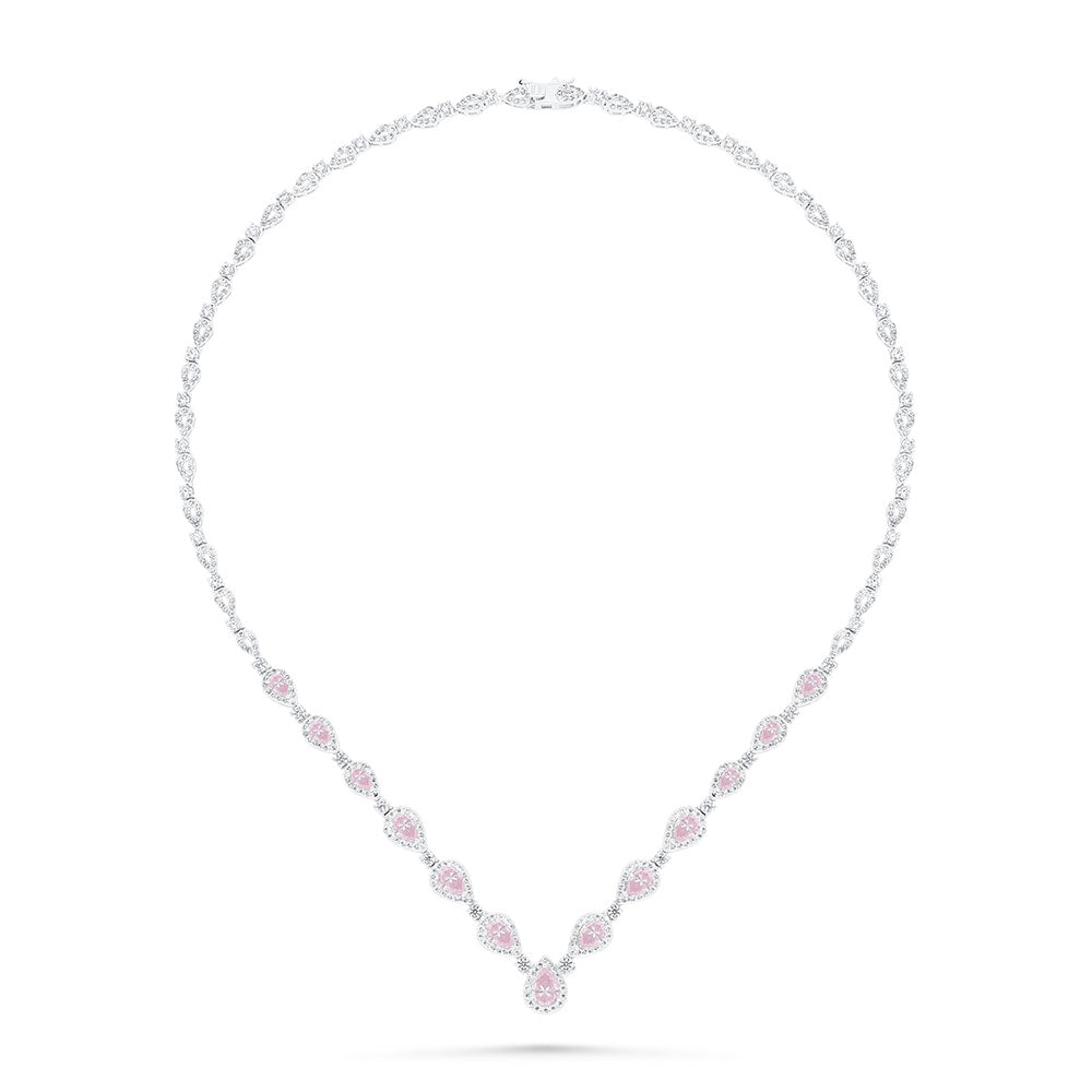 Sterling Silver 925 SET Rhodium Plated Embedded With pink  Zircon And White Zircon