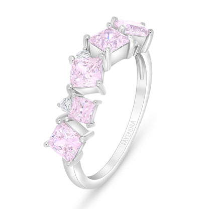 Sterling Silver 925 Ring Rhodium Plated Embedded With Pink Zircon And White Zircon