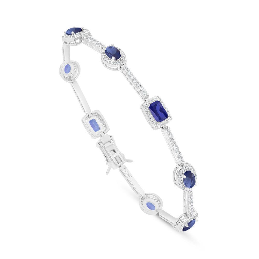 اسورة من الفضة الخالصة عيار 925 مطلية روديوم مرصعة زفير كروندوم و فص ابيض