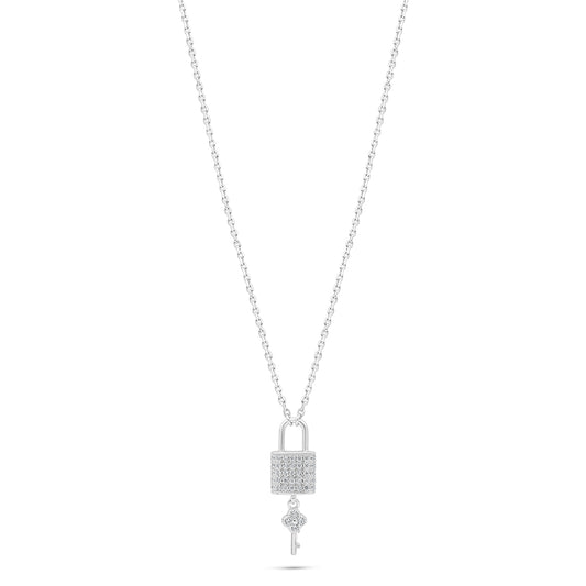Sterling Silver 925 Necklace Rhodium Plated Embedded With White Zircon