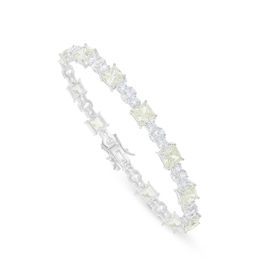 Sterling Silver 925 Bracelet Rhodium Plated Embedded With Diamond And White Zircon