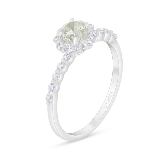 خاتم من الفضة الخالصة عيار 925 مطلي روديوم مرصع بالزركون الكناري الالماسي و فص ابيض