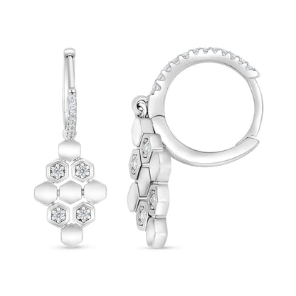 Sterling Silver 925 Earring Rhodium Plated Embedded With White Zircon